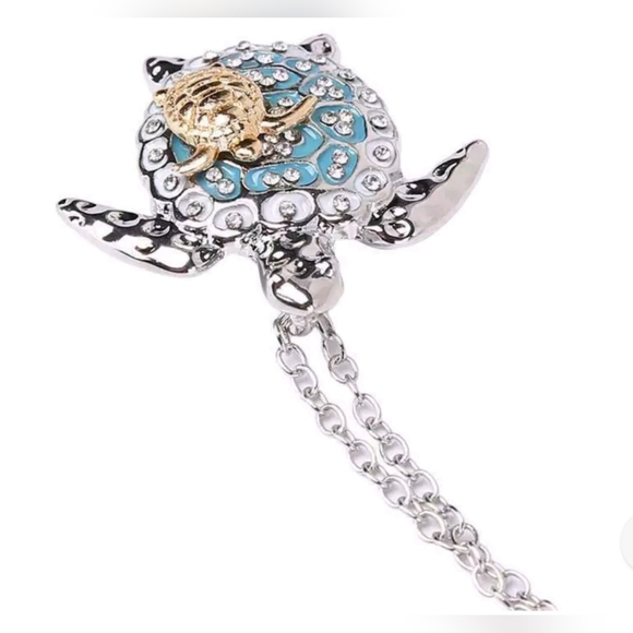New Crystal Mom & Baby Sea Turtle Pendant Necklace - Picture 6 of 10